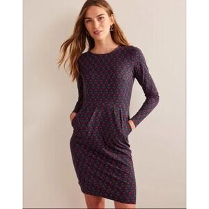 Boden Dress Women Size 2P Blue Floral Jersey Long Sleeve Cottage Modest Spring